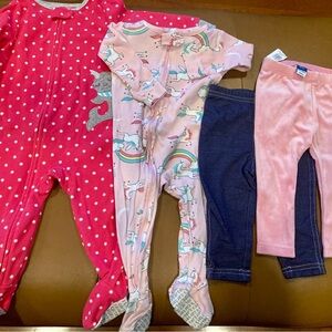 12M fall/winter Baby Bundle. 2 Pajama Sets. Jean and chenille leggings.